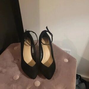 Classic Black Pointed-Toe Ankle-Strap Heels